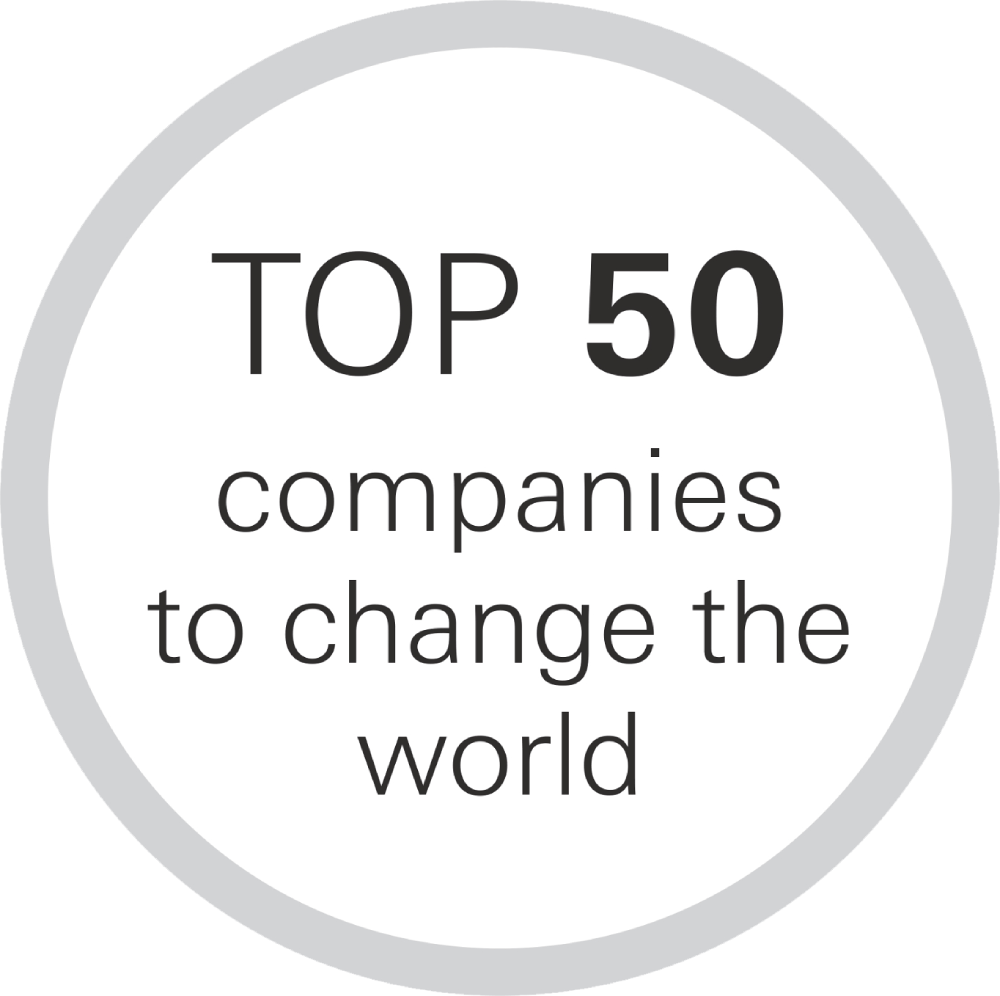 „Jedna z <strong>50 popredných</strong> spoločností, ktoré menia svet k lepšiemu“<br>–&nbsp;Magazín Fortune, 2017
